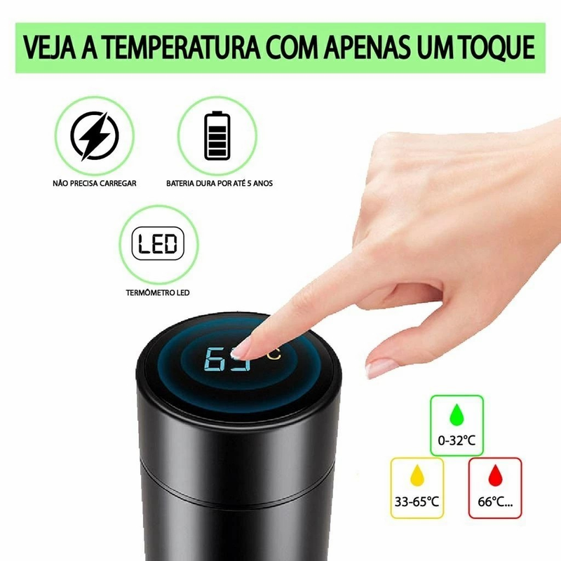 GARRAFA TÉRMICA INTELIGENTE LED – Mostra Temperatura e Mantém Bebida Quente/Fria!